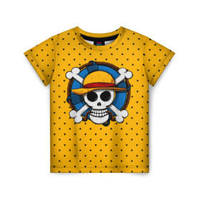 Детская футболка 3D с принтом One Pirate в Санкт-Петербурге, 100% гипоаллергенный полиэфир | прямой крой, круглый вырез горловины, длина до линии бедер, чуть спущенное плечо, ткань немного тянется | bone | jack | luffy | ocean | one piece | pirate | sea | skull | treasure | большой куш | брук | джек | клад | луффи | море | нами | океан | пират | робин | санджи | сокровище | флаг | франки | череп