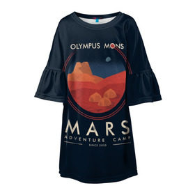 Детское платье 3D с принтом Mars Adventure Camp в Санкт-Петербурге, 100% полиэстер | прямой силуэт, чуть расширенный к низу. Круглая горловина, на рукавах — воланы | cosmos | earth | galaxy | mars | moon | planet | space | stars | вселенная | галактика | звезды | земля | космос | луна | марс | планета