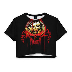 Женская футболка 3D укороченная с принтом Megadeth #6 в Санкт-Петербурге, 100% полиэстер | круглая горловина, длина футболки до линии талии, рукава с отворотами | dave | megadeth | metal rock | mustaine | rattlehead | thrash | vic | дейв | мастейн | мегадет | метал | рок | треш