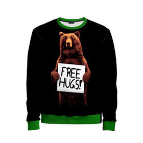 Детский свитшот 3D с принтом Медвежьи обьятия в Санкт-Петербурге, 100% полиэстер | свободная посадка, прямой крой, мягкая тканевая резинка на рукавах и понизу свитшота | animal | bear | beast | bro | free hugs | hipster | man | mister | nature | бро | брутал | животное | зверь | медведь | мужчина | обьятия | природа | хипстер