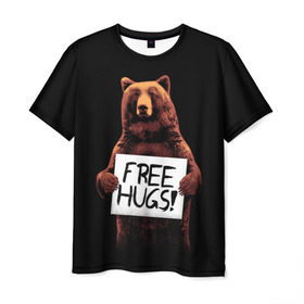 Мужская футболка 3D с принтом Медвежьи обьятия в Санкт-Петербурге, 100% полиэфир | прямой крой, круглый вырез горловины, длина до линии бедер | animal | bear | beast | bro | free hugs | hipster | man | mister | nature | бро | брутал | животное | зверь | медведь | мужчина | обьятия | природа | хипстер