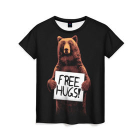 Женская футболка 3D с принтом Медвежьи обьятия в Санкт-Петербурге, 100% полиэфир ( синтетическое хлопкоподобное полотно) | прямой крой, круглый вырез горловины, длина до линии бедер | animal | bear | beast | bro | free hugs | hipster | man | mister | nature | бро | брутал | животное | зверь | медведь | мужчина | обьятия | природа | хипстер