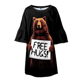Детское платье 3D с принтом Медвежьи обьятия в Санкт-Петербурге, 100% полиэстер | прямой силуэт, чуть расширенный к низу. Круглая горловина, на рукавах — воланы | Тематика изображения на принте: animal | bear | beast | bro | free hugs | hipster | man | mister | nature | бро | брутал | животное | зверь | медведь | мужчина | обьятия | природа | хипстер