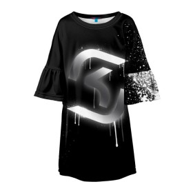 Детское платье 3D с принтом cs:go - SK Gaming (Black collection) в Санкт-Петербурге, 100% полиэстер | прямой силуэт, чуть расширенный к низу. Круглая горловина, на рукавах — воланы | Тематика изображения на принте: cs | csgo | sk | го | кс | ск