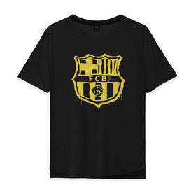 Мужская футболка хлопок Oversize с принтом FC Barcelona - Yellow Paint (Оригинальный стиль,рисунок краской) в Санкт-Петербурге, 100% хлопок | свободный крой, круглый ворот, “спинка” длиннее передней части | barca | barcelona | fcb | барселона | футбол