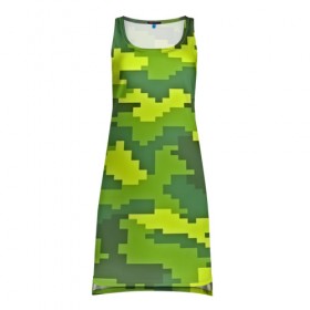 Платье-майка 3D с принтом Зелёный камуфляж в Санкт-Петербурге, 100% полиэстер | полуприлегающий силуэт, широкие бретели, круглый вырез горловины, удлиненный подол сзади. | пиксели