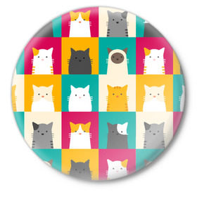 Значок с принтом Котейки 3 в Санкт-Петербурге,  металл | круглая форма, металлическая застежка в виде булавки | котейки | коты | кошки
