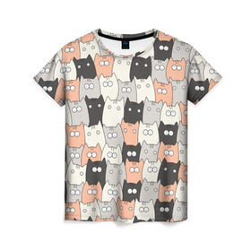 Женская футболка 3D с принтом Котики в Санкт-Петербурге, 100% полиэфир ( синтетическое хлопкоподобное полотно) | прямой крой, круглый вырез горловины, длина до линии бедер | Тематика изображения на принте: котейки | коты | кошки