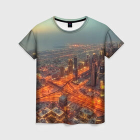 Женская футболка 3D с принтом Арабские Эмираты в Санкт-Петербурге, 100% полиэфир ( синтетическое хлопкоподобное полотно) | прямой крой, круглый вырез горловины, длина до линии бедер | город | пейзаж