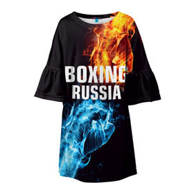 Детское платье 3D с принтом Boxing Russia в Санкт-Петербурге, 100% полиэстер | прямой силуэт, чуть расширенный к низу. Круглая горловина, на рукавах — воланы | Тематика изображения на принте: boxing | boxing russia | russia | бокс | единоборства | россия | спорт