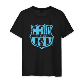 Мужская футболка хлопок с принтом FC Barcelona - Light Blue Paint (Оригинальный стиль,рисунок краской) в Санкт-Петербурге, 100% хлопок | прямой крой, круглый вырез горловины, длина до линии бедер, слегка спущенное плечо. | barca | barcelona | fcb | барселона | футбол