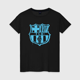 Женская футболка хлопок с принтом FC Barcelona - Light Blue Paint (Оригинальный стиль,рисунок краской) в Санкт-Петербурге, 100% хлопок | прямой крой, круглый вырез горловины, длина до линии бедер, слегка спущенное плечо | Тематика изображения на принте: barca | barcelona | fcb | барселона | футбол
