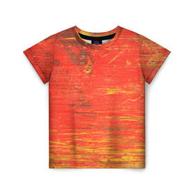 Детская футболка 3D с принтом Потертости в Санкт-Петербурге, 100% гипоаллергенный полиэфир | прямой крой, круглый вырез горловины, длина до линии бедер, чуть спущенное плечо, ткань немного тянется | абстракция | красная | оранжевая | потертая | старая | текстура | цвет | яркая