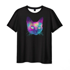 Мужская футболка 3D с принтом Космокот в Санкт-Петербурге, 100% полиэфир | прямой крой, круглый вырез горловины, длина до линии бедер | Тематика изображения на принте: космос | кот | кошка