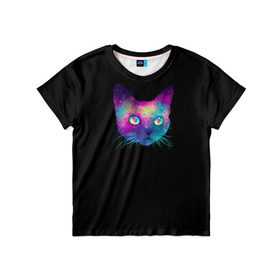 Детская футболка 3D с принтом Космокот в Санкт-Петербурге, 100% гипоаллергенный полиэфир | прямой крой, круглый вырез горловины, длина до линии бедер, чуть спущенное плечо, ткань немного тянется | Тематика изображения на принте: космос | кот | кошка