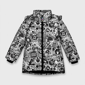 Зимняя куртка для девочек 3D с принтом Стикербомбинг в Санкт-Петербурге, ткань верха — 100% полиэстер; подклад — 100% полиэстер, утеплитель — 100% полиэстер. | длина ниже бедра, удлиненная спинка, воротник стойка и отстегивающийся капюшон. Есть боковые карманы с листочкой на кнопках, утяжки по низу изделия и внутренний карман на молнии. 

Предусмотрены светоотражающий принт на спинке, радужный светоотражающий элемент на пуллере молнии и на резинке для утяжки. | граффити | скейт | хипстер