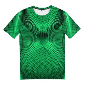 Мужская футболка 3D с принтом Абстракция зеленая в Санкт-Петербурге, 100% полиэфир | прямой крой, круглый вырез горловины, длина до линии бедер | абстракция | белый | зеленый | изгиб | красивый | необычный | новый | плавный | рисунок | стиль | цвет | четкий