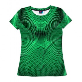 Женская футболка 3D с принтом Абстракция зеленая в Санкт-Петербурге, 100% полиэфир ( синтетическое хлопкоподобное полотно) | прямой крой, круглый вырез горловины, длина до линии бедер | абстракция | белый | зеленый | изгиб | красивый | необычный | новый | плавный | рисунок | стиль | цвет | четкий