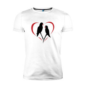 Мужская футболка премиум с принтом Попугайчики в Санкт-Петербурге, 92% хлопок, 8% лайкра | приталенный силуэт, круглый вырез ворота, длина до линии бедра, короткий рукав | птицы