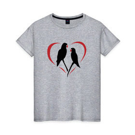 Женская футболка хлопок с принтом Попугайчики в Санкт-Петербурге, 100% хлопок | прямой крой, круглый вырез горловины, длина до линии бедер, слегка спущенное плечо | Тематика изображения на принте: птицы
