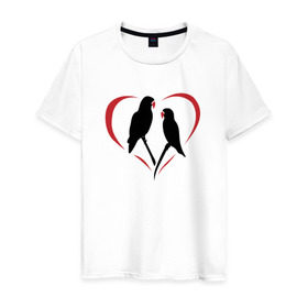 Мужская футболка хлопок с принтом Попугайчики в Санкт-Петербурге, 100% хлопок | прямой крой, круглый вырез горловины, длина до линии бедер, слегка спущенное плечо. | птицы