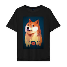 Мужская футболка хлопок Oversize с принтом Wow Doge в Санкт-Петербурге, 100% хлопок | свободный крой, круглый ворот, “спинка” длиннее передней части | 