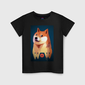 Детская футболка хлопок с принтом Wow Doge в Санкт-Петербурге, 100% хлопок | круглый вырез горловины, полуприлегающий силуэт, длина до линии бедер | Тематика изображения на принте: 