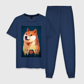 Мужская пижама хлопок с принтом Wow Doge в Санкт-Петербурге, 100% хлопок | брюки и футболка прямого кроя, без карманов, на брюках мягкая резинка на поясе и по низу штанин
 | 
