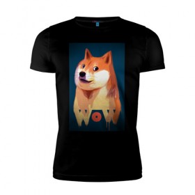 Мужская футболка премиум с принтом Wow Doge в Санкт-Петербурге, 92% хлопок, 8% лайкра | приталенный силуэт, круглый вырез ворота, длина до линии бедра, короткий рукав | 