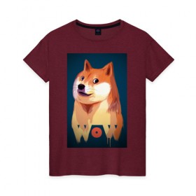 Женская футболка хлопок с принтом Wow Doge в Санкт-Петербурге, 100% хлопок | прямой крой, круглый вырез горловины, длина до линии бедер, слегка спущенное плечо | 