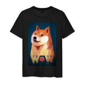 Мужская футболка хлопок с принтом Wow Doge в Санкт-Петербурге, 100% хлопок | прямой крой, круглый вырез горловины, длина до линии бедер, слегка спущенное плечо. | 