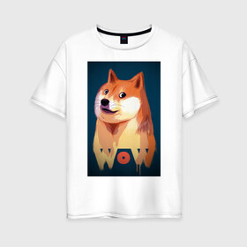 Женская футболка хлопок Oversize с принтом Wow Doge в Санкт-Петербурге, 100% хлопок | свободный крой, круглый ворот, спущенный рукав, длина до линии бедер
 | 