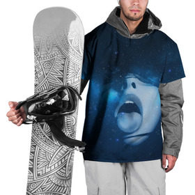 Накидка на куртку 3D с принтом Космический рот в Санкт-Петербурге, 100% полиэстер |  | губы | девушка | женщина | звезды | зубы | космос | синий | туманность | черная дыра