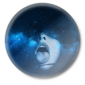 Значок с принтом Космический рот в Санкт-Петербурге,  металл | круглая форма, металлическая застежка в виде булавки | губы | девушка | женщина | звезды | зубы | космос | синий | туманность | черная дыра