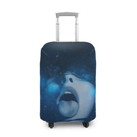Чехол для чемодана 3D с принтом Космический рот в Санкт-Петербурге, 86% полиэфир, 14% спандекс | двустороннее нанесение принта, прорези для ручек и колес | губы | девушка | женщина | звезды | зубы | космос | синий | туманность | черная дыра