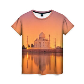 Женская футболка 3D с принтом Taj Mahal в Санкт-Петербурге, 100% полиэфир ( синтетическое хлопкоподобное полотно) | прямой крой, круглый вырез горловины, длина до линии бедер | город | пейзаж | тадж махал