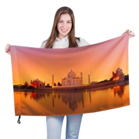 Флаг 3D с принтом Taj Mahal в Санкт-Петербурге, 100% полиэстер | плотность ткани — 95 г/м2, размер — 67 х 109 см. Принт наносится с одной стороны | город | пейзаж | тадж махал