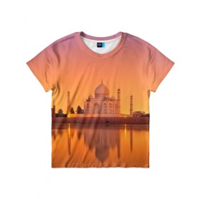Детская футболка 3D с принтом Taj Mahal в Санкт-Петербурге, 100% гипоаллергенный полиэфир | прямой крой, круглый вырез горловины, длина до линии бедер, чуть спущенное плечо, ткань немного тянется | город | пейзаж | тадж махал