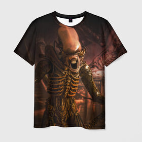 Мужская футболка 3D с принтом Alien в Санкт-Петербурге, 100% полиэфир | прямой крой, круглый вырез горловины, длина до линии бедер | alien | блокбастер. монстр | боевик | кино | кинофильм | скелет | чужой