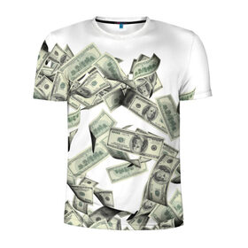 Мужская футболка 3D спортивная с принтом Денежный ветер в Санкт-Петербурге, 100% полиэстер с улучшенными характеристиками | приталенный силуэт, круглая горловина, широкие плечи, сужается к линии бедра | баксы | банкноты | деньги | доллары | купюры
