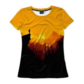 Женская футболка 3D с принтом FIREWATCH в Санкт-Петербурге, 100% полиэфир ( синтетическое хлопкоподобное полотно) | прямой крой, круглый вырез горловины, длина до линии бедер | закат | файрвотч