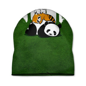Шапка 3D с принтом Милая панда в Санкт-Петербурге, 100% полиэстер | универсальный размер, печать по всей поверхности изделия | большая | джунгли | енот | зайка | милая | панда | пушистая