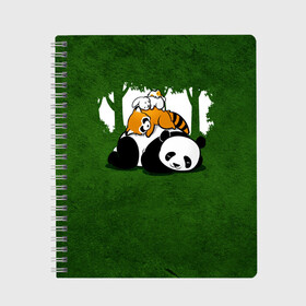 Тетрадь с принтом Милая панда в Санкт-Петербурге, 100% бумага | 48 листов, плотность листов — 60 г/м2, плотность картонной обложки — 250 г/м2. Листы скреплены сбоку удобной пружинной спиралью. Уголки страниц и обложки скругленные. Цвет линий — светло-серый
 | большая | джунгли | енот | зайка | милая | панда | пушистая