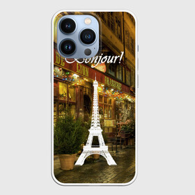 Чехол для iPhone 13 Pro с принтом Bonjour в Санкт-Петербурге,  |  | bonjour | cafes | eiffel tower | lights | night | paris street | shop windows | shops | the city | витрины | город | кафе | магазины | ночь | огни | париж | привет | улица | эйфелева башня