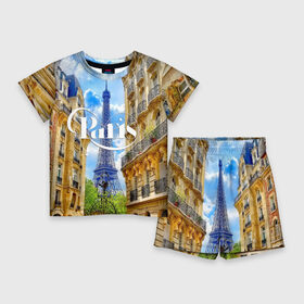 Детский костюм с шортами 3D с принтом Париж, Эйфелева башня в Санкт-Петербурге,  |  | Тематика изображения на принте: architecture | city | eiffel tower | houses | paris | street | the sky | архитектура | город | дома | небо | париж | улица | эйфелева башня