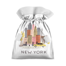 Подарочный 3D мешок с принтом Нью-Йорк в Санкт-Петербурге, 100% полиэстер | Размер: 29*39 см | Тематика изображения на принте: new york | воздушные шары | город | деревья | рисунок | такси
