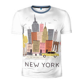 Мужская футболка 3D спортивная с принтом Нью-Йорк в Санкт-Петербурге, 100% полиэстер с улучшенными характеристиками | приталенный силуэт, круглая горловина, широкие плечи, сужается к линии бедра | new york | воздушные шары | город | деревья | рисунок | такси