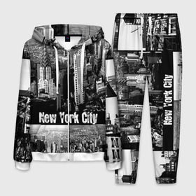 Мужской костюм 3D с принтом Улицы Нью-Йорка в Санкт-Петербурге, 100% полиэстер | Манжеты и пояс оформлены тканевой резинкой, двухслойный капюшон со шнурком для регулировки, карманы спереди | city | collage | houses | new york | skyscrapers | streets | usa | город | дома | коллаж | нью йорка | сша | улицы