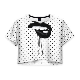 Женская футболка 3D укороченная с принтом Black Lips в Санкт-Петербурге, 100% полиэстер | круглая горловина, длина футболки до линии талии, рукава с отворотами | black | girl | lips | lipstick | love | губы | девушка | женщина | любовь | помада | страсть | черный