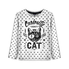 Детский лонгслив 3D с принтом Curiosity Cat в Санкт-Петербурге, 100% полиэстер | длинные рукава, круглый вырез горловины, полуприлегающий силуэт
 | animal | beast | cat | feline | gangsta | kill | king | kitty | meow | nature | гангстер | животное | зверь | король | кот | котенок | котик | кошка | мяу | природа
